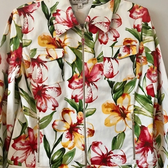 St John Sports Marie Gray Floral Tropical Jacket - Picture 12 of 14